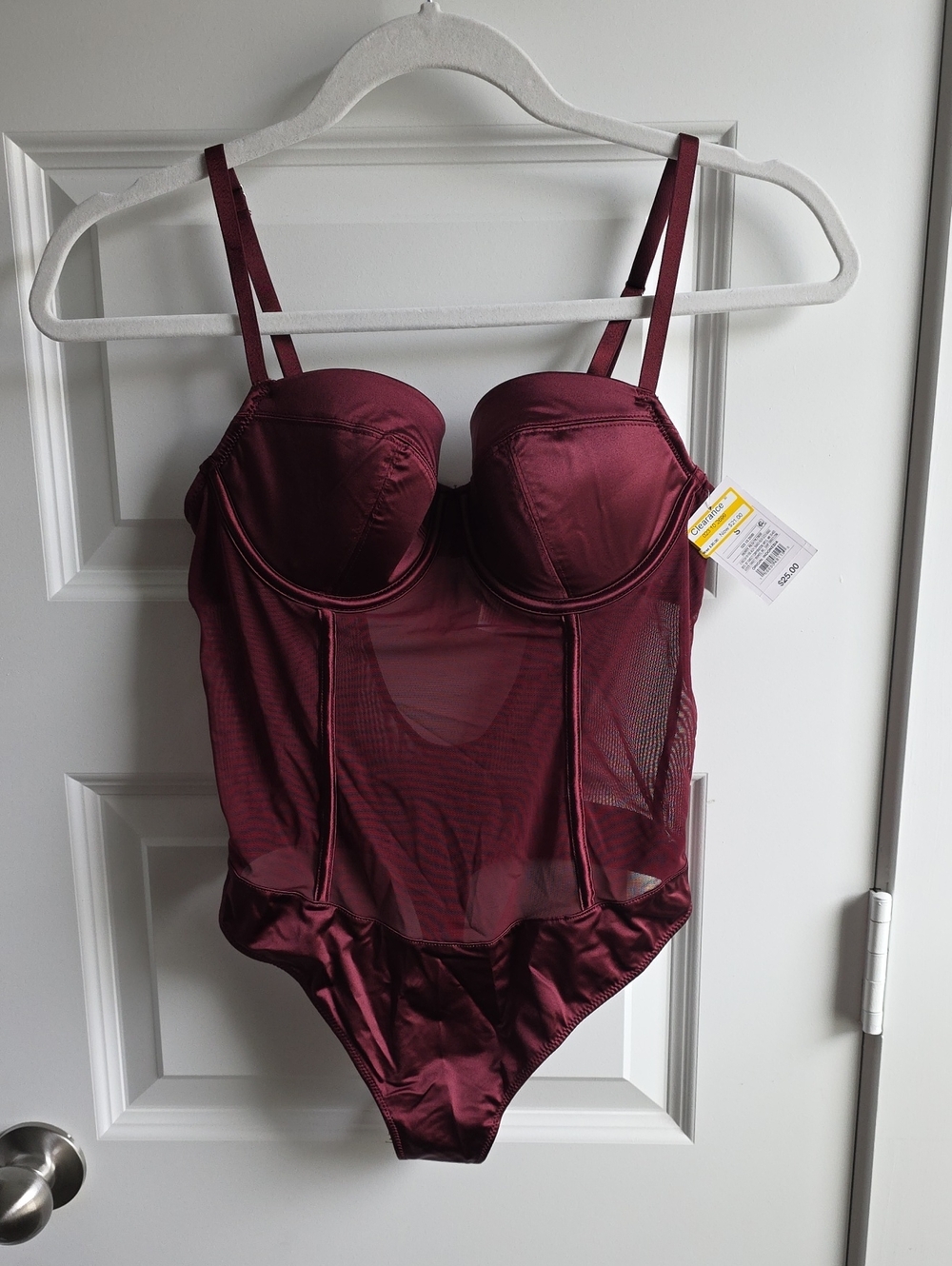 Auden Burgundy Satin & Mesh Bodysuit Size Small G104